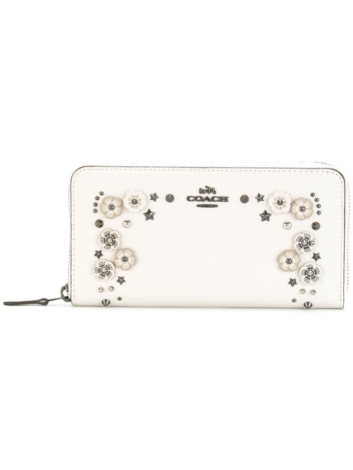 Coach Studded Zip Around Wallet - White