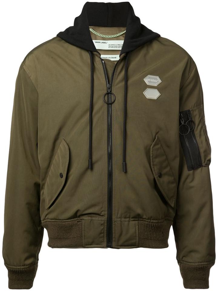 Off-white Hooded Bomber Jacket - Green
