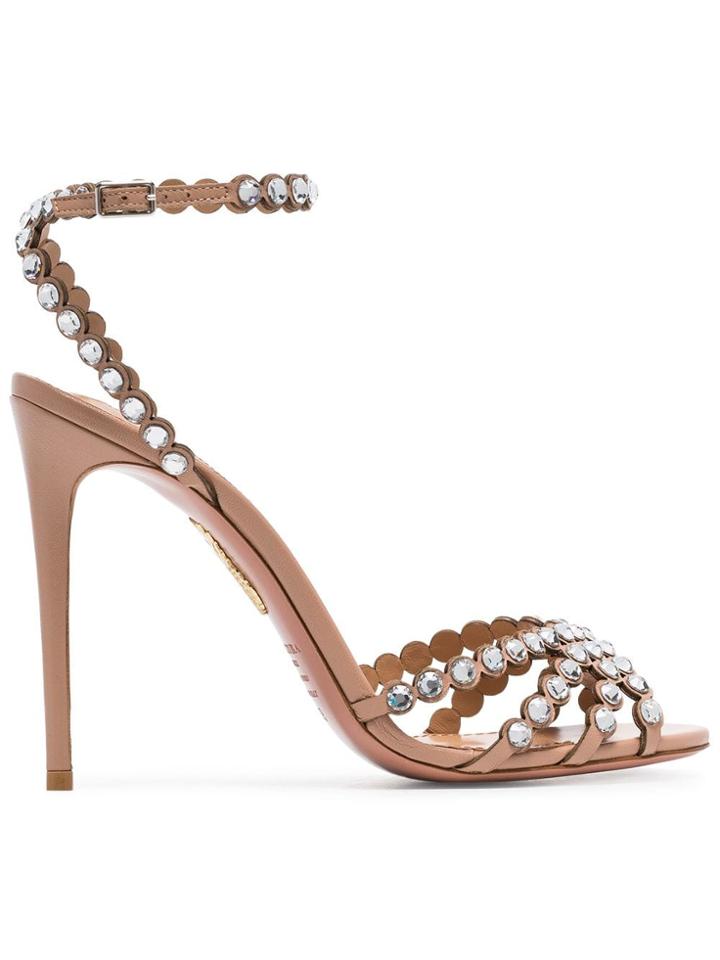 Aquazzura Pink Tequila 105 Suede Crystal Embellished High Heels