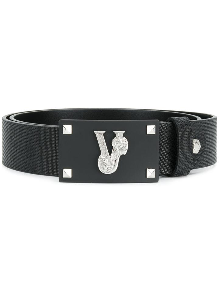 Versace Jeans Designer Logo Embellished Belt - Black