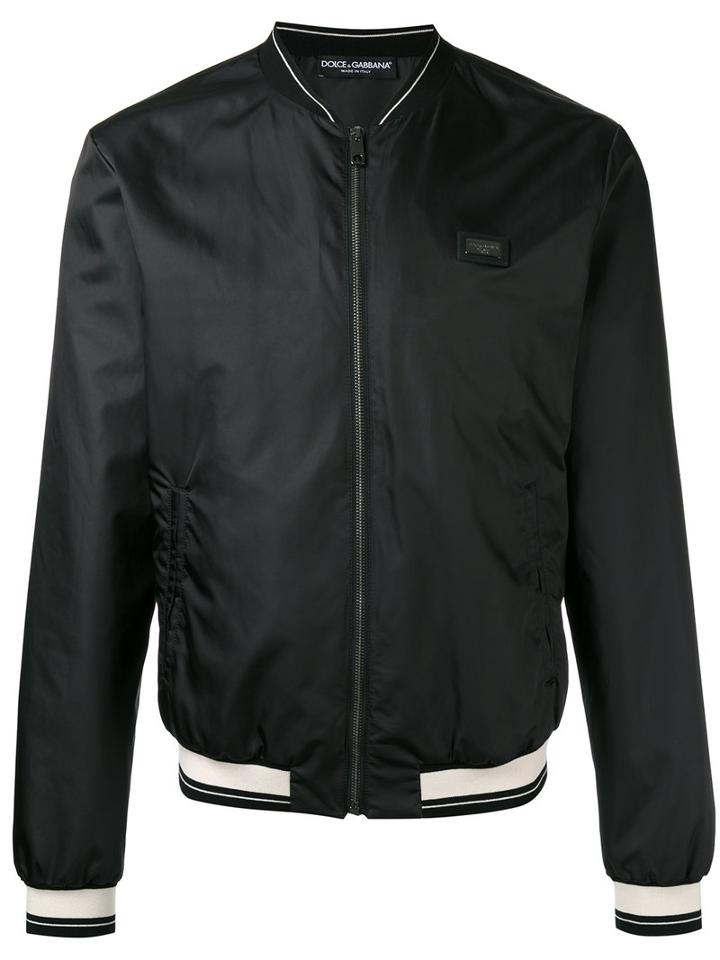 Dolce & Gabbana Zipped Bomber Jacket, Men's, Size: 52, Black, Polyester/zamac/calf Leather