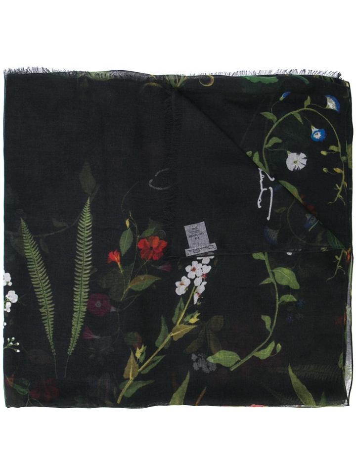 Oscar De La Renta Black Botanical Scarf