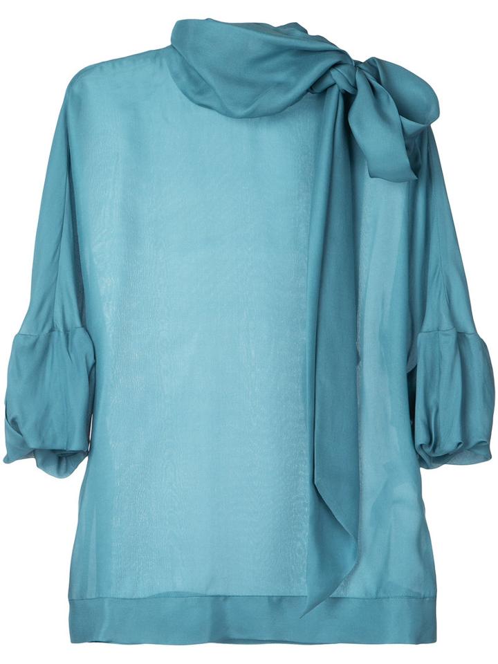 Paule Ka - Tie Neck Woven Top - Women - Silk - 38, Women's, Green, Silk