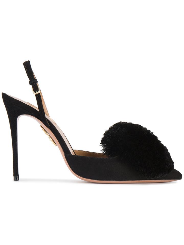 Aquazzura Black Suede Powder Puff 105 Slingbacks
