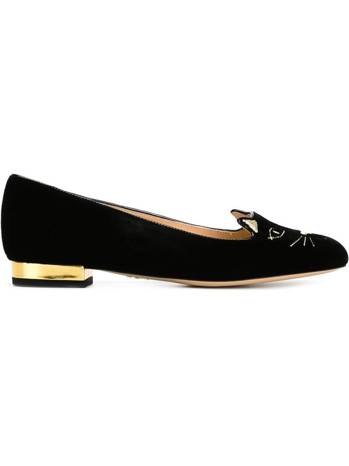 Charlotte Olympia Kitty Slippers, Women's, Size: 35.5, Black, Cotton/leather
