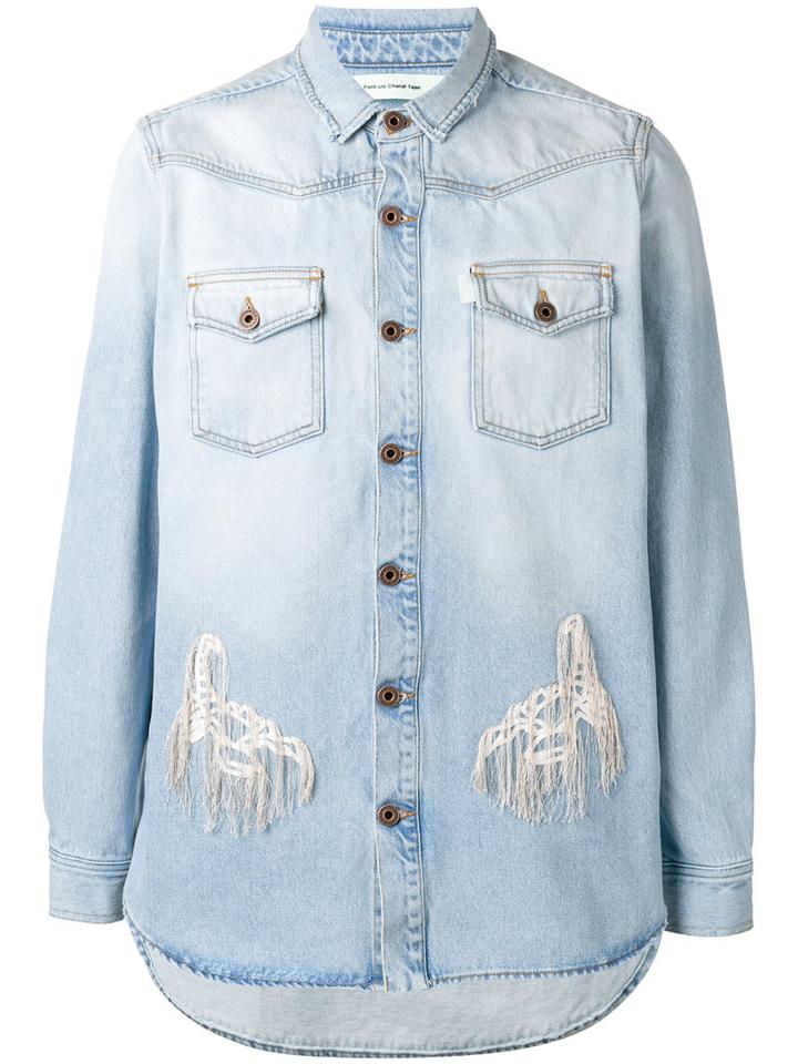 Off-white Distressed Denim Shirt, Men's, Size: Small, Blue, Viscose/cotton/polyester