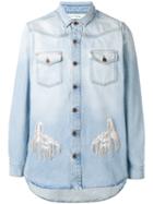 Off-white Distressed Denim Shirt, Men's, Size: Small, Blue, Viscose/cotton/polyester
