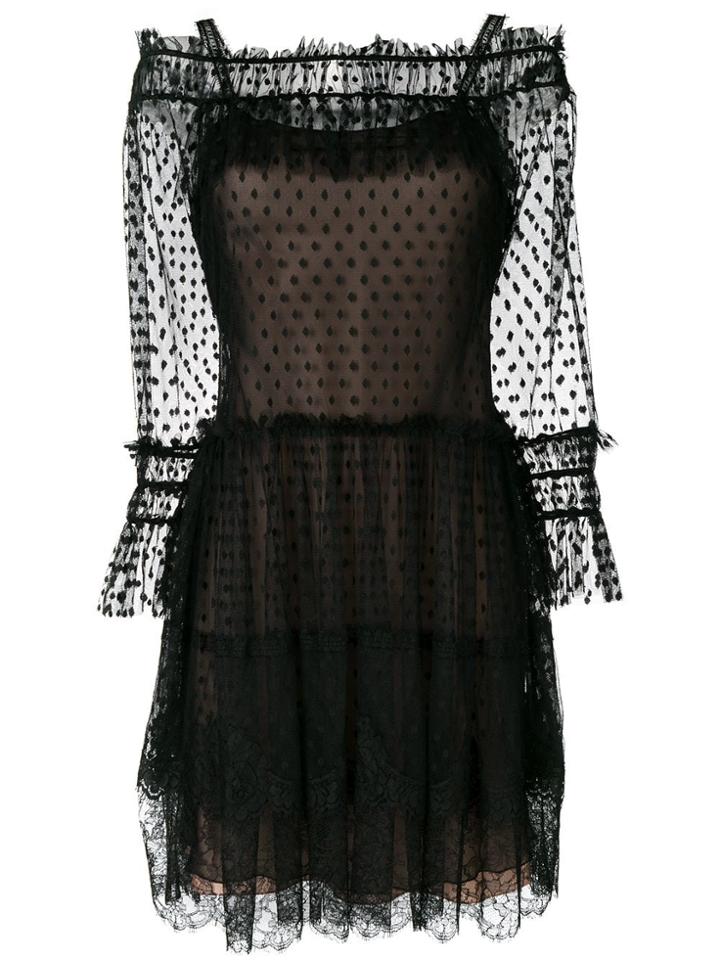 Alberta Ferretti Polka Dot Sheer Tulle Dress - Black