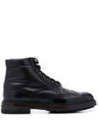 Santoni Brogue Detailing Ankle Boots - Black