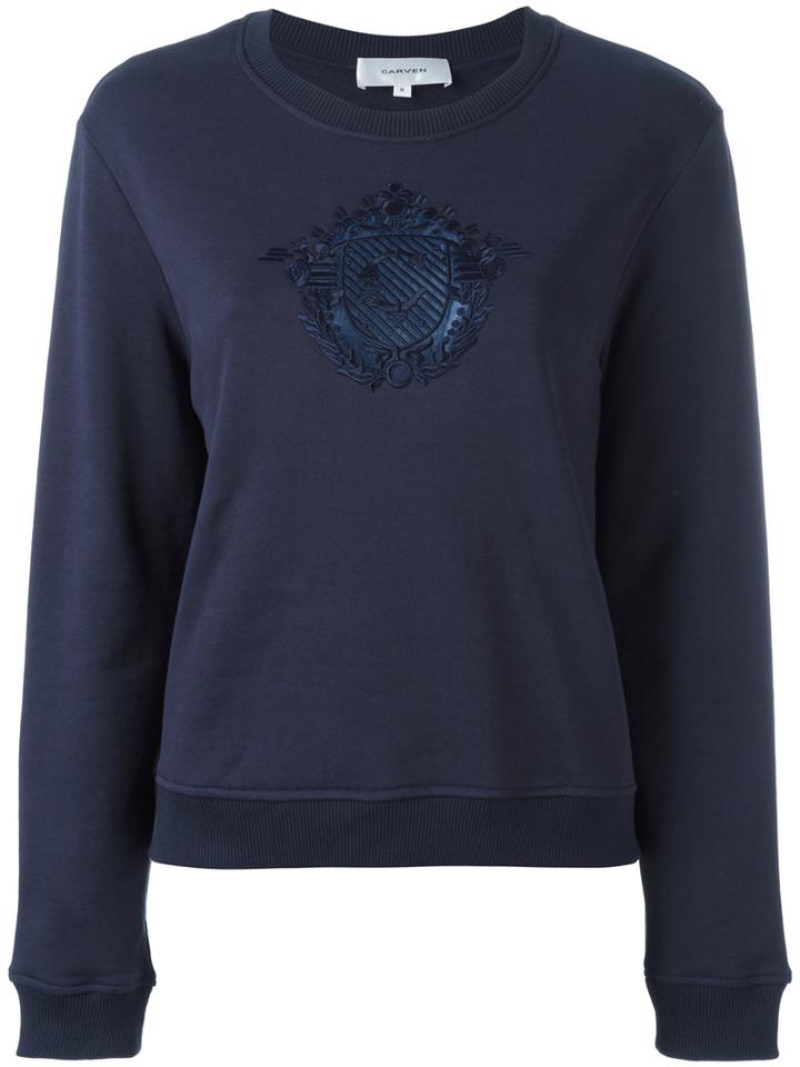 Carven - Embroidered Motif Sweatshirt - Women - Cotton - L, Women's, Blue, Cotton