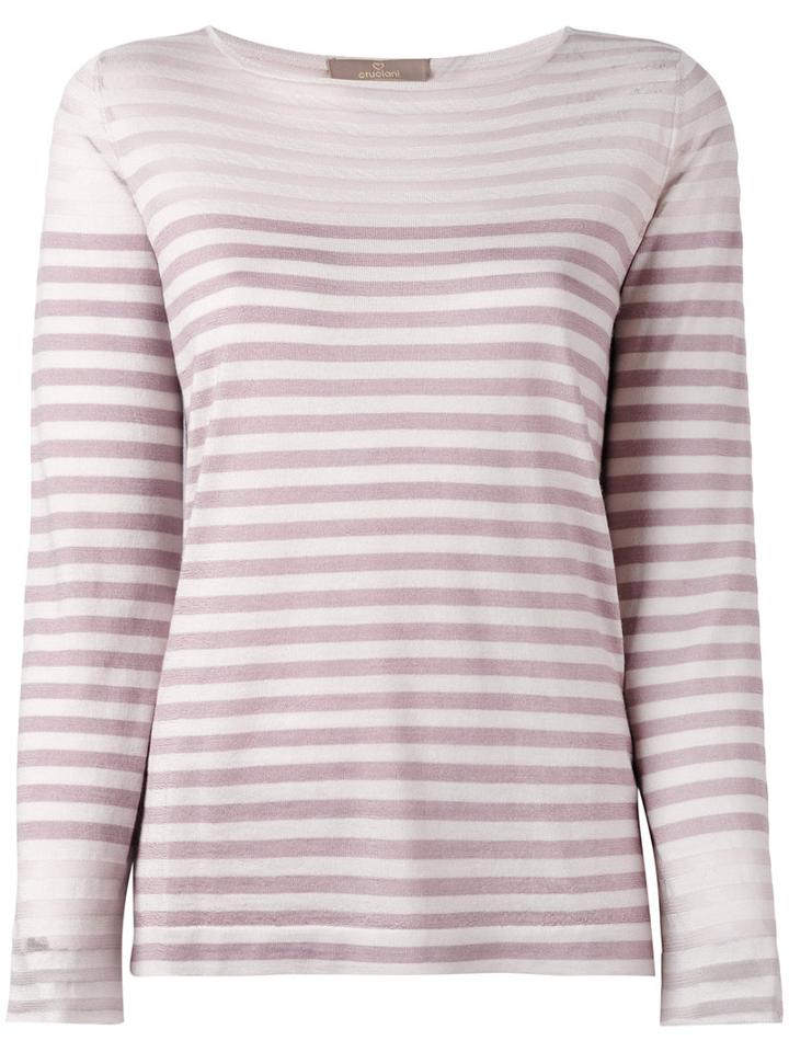 Cruciani - Striped Knitted Top - Women - Cotton/silk - 42, Pink/purple, Cotton/silk