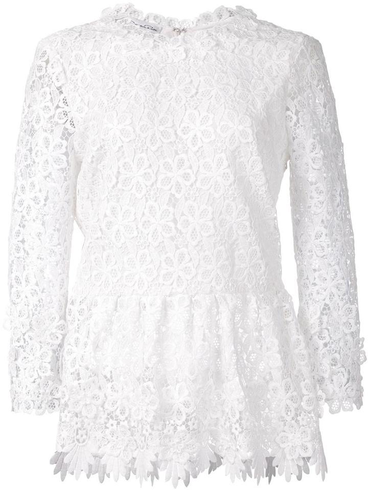 Oscar De La Renta Floral Lace Blouse, Women's, Size: 10, White, Polyester