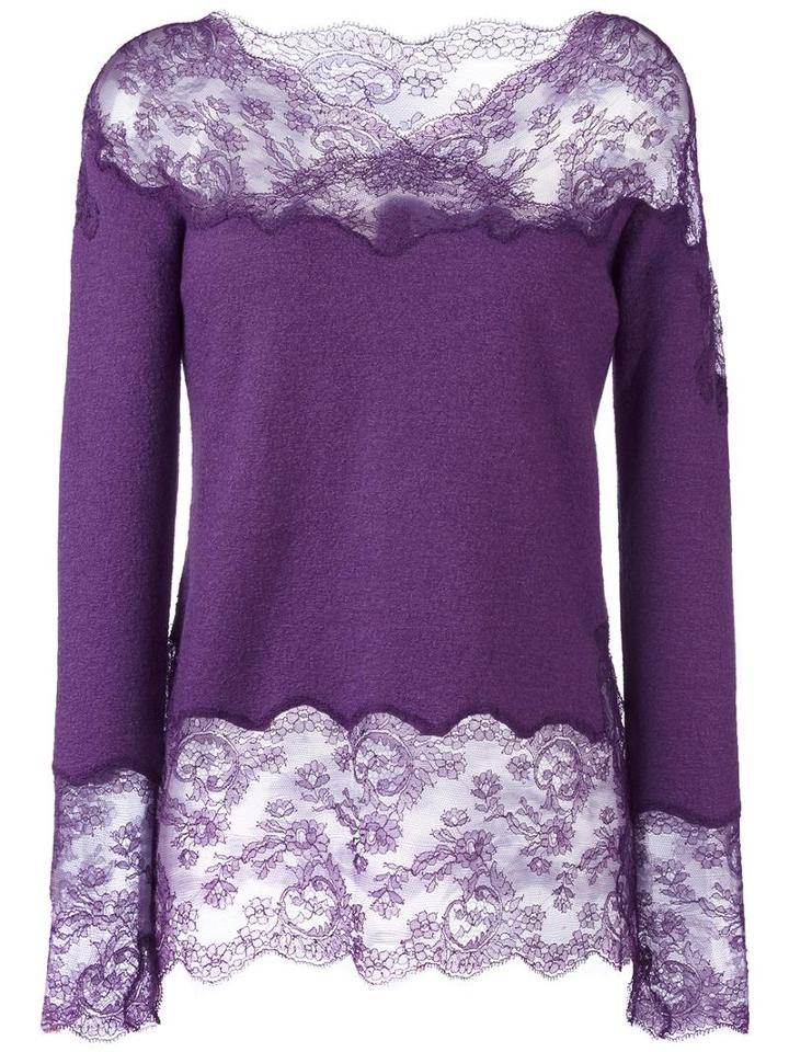 Ermanno Scervino Lace Insert Knitted Top, Women's, Size: 42, Pink/purple, Silk/cashmere/wool/viscose