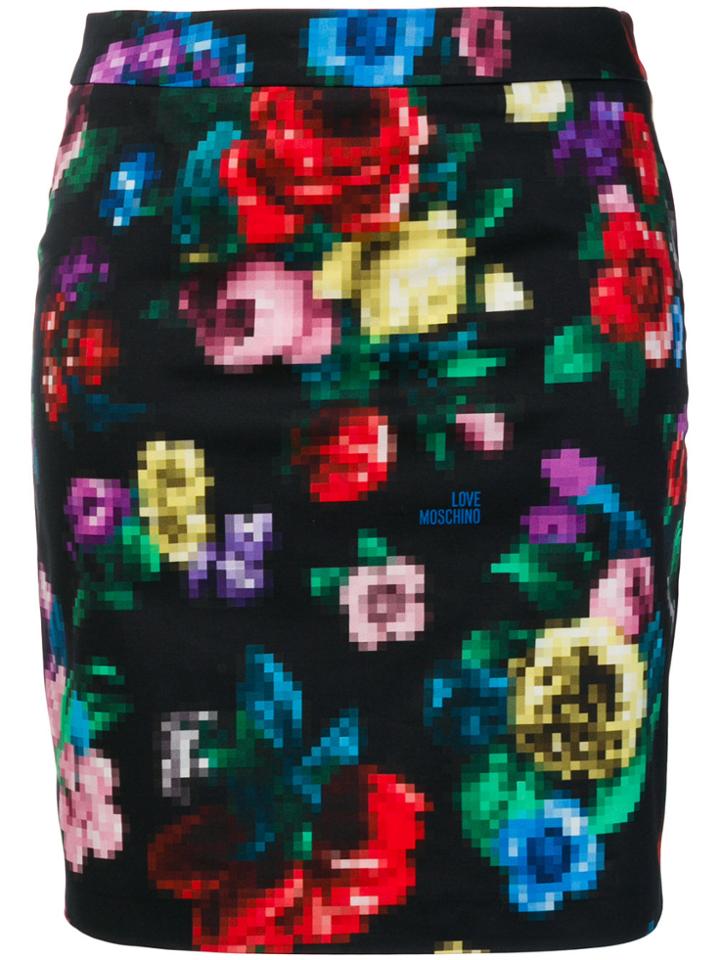 Love Moschino Floral Pixel Tube Skirt - Black