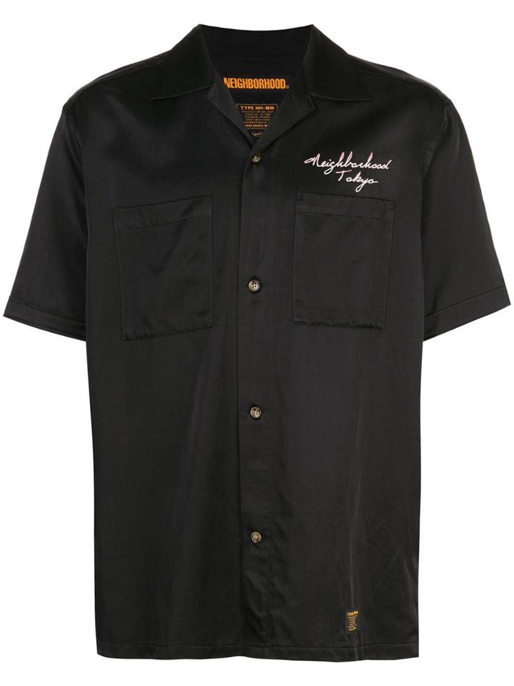 Neighborhood Rear Embroidered Button Shirt - Black