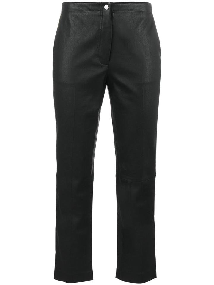 Helmut Lang - Cropped Flared Trousers - Women - Cotton/lamb Skin - 8, Black, Cotton/lamb Skin