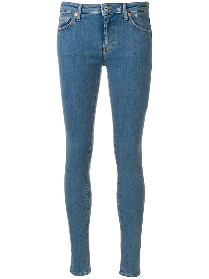 Off-white Flower Print Skinny Jeans - Blue