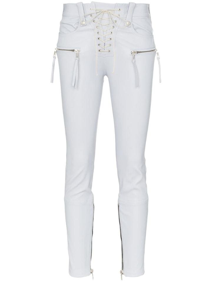 Unravel Project Lace Up Skinny Leather Trousers - Grey