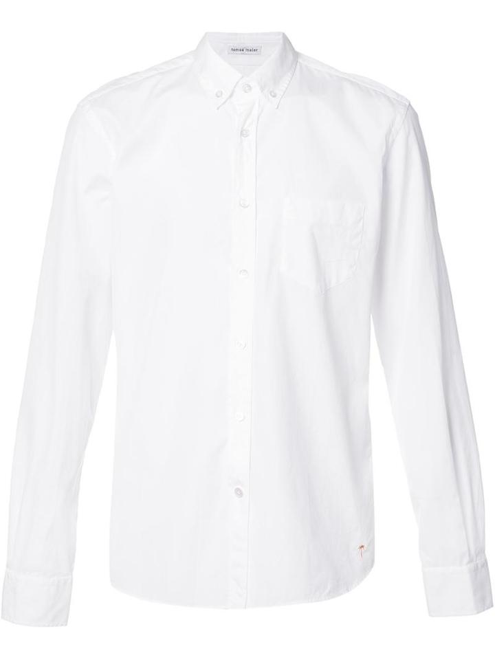 Tomas Maier Button Down Collar Plain Shirt, Men's, Size: Large, White, Cotton