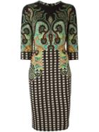 Etro Paisley Check Print Dress, Women's, Size: 46, Black, Viscose/spandex/elastane