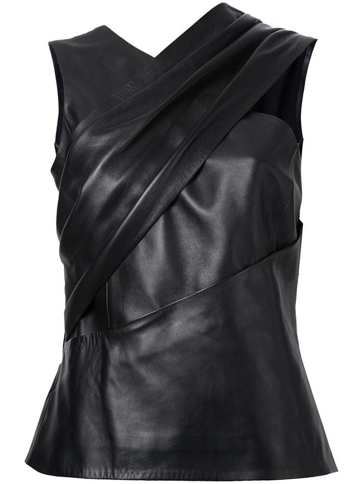 Mugler Sleeveless Leather Top, Women's, Size: 38, Black, Lamb Skin/polyester/viscose