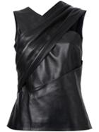 Mugler Sleeveless Leather Top, Women's, Size: 38, Black, Lamb Skin/polyester/viscose