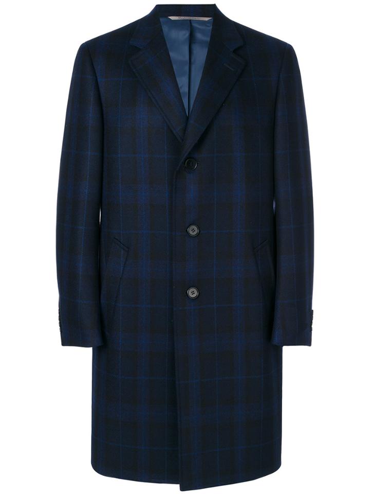 Canali Check Detail Single-breasted Coat - Blue