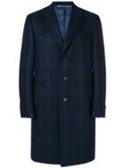 Canali Check Detail Single-breasted Coat - Blue