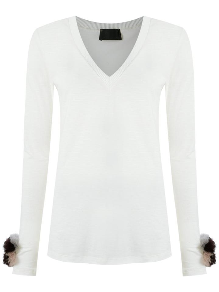 Andrea Bogosian - Pompom T-shirt - Women - Cotton/rabbit Fur - M, White, Cotton/rabbit Fur