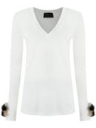 Andrea Bogosian - Pompom T-shirt - Women - Cotton/rabbit Fur - M, White, Cotton/rabbit Fur