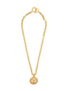 Chanel Vintage Cc Cutout Long Necklace - Metallic
