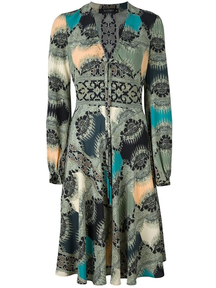 Etro Printed V-neck Dress, Women's, Size: 44, Silk
