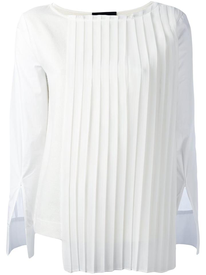 Erika Cavallini Pleated Panel Blouse, Women's, Size: 40, White, Polyester/silk/cotton