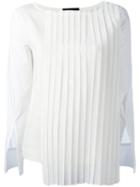 Erika Cavallini Pleated Panel Blouse, Women's, Size: 40, White, Polyester/silk/cotton