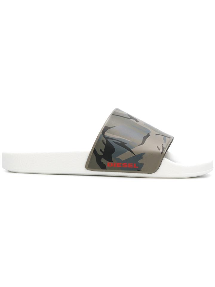 Diesel Sa-maral Camouflage Print Slides - Grey
