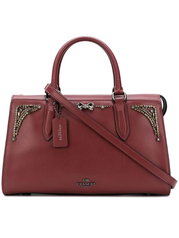 Coach Embellished Bow Tote - Red