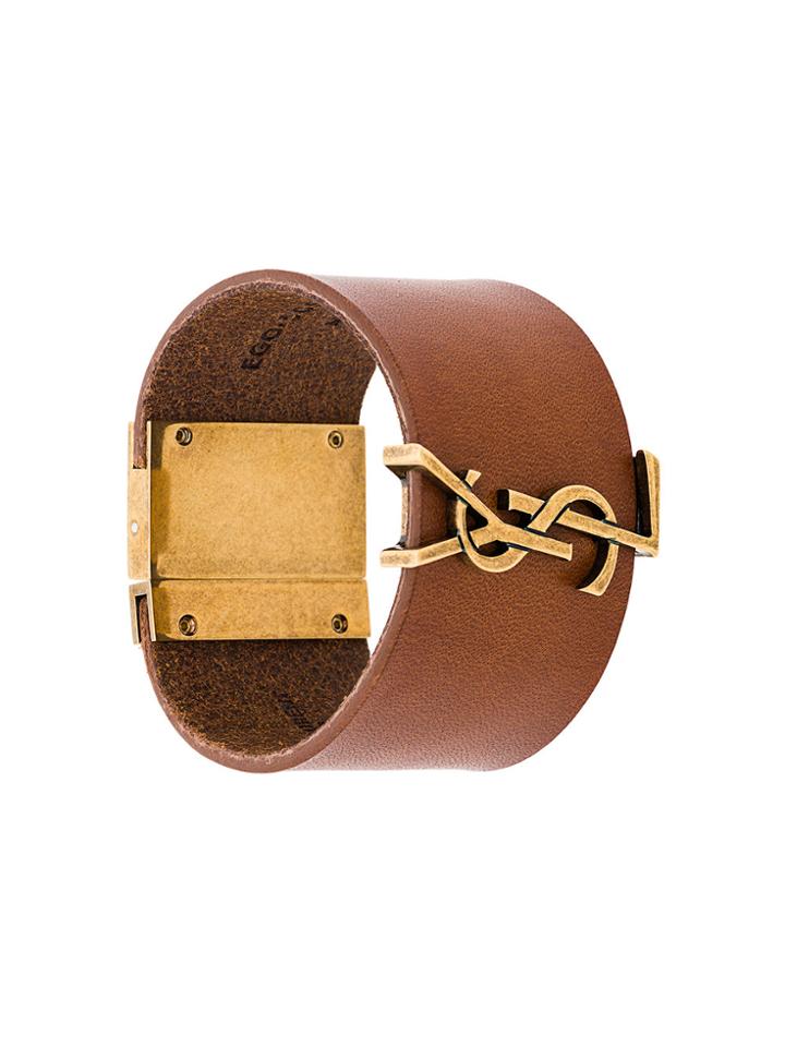 Saint Laurent Monogram Cuff Bracelet - Brown