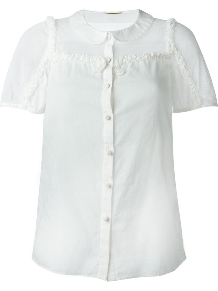 Saint Laurent Ruffle Trim Blouse, Women's, Size: 38, White, Cotton