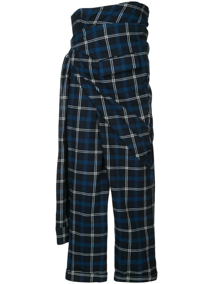 Juun.j Checked Tie Waist Trousers - Blue