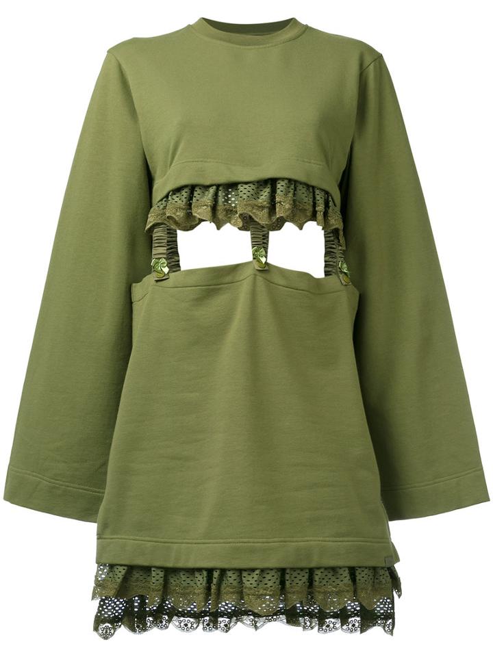Fenty X Puma - Kimono Sleeve Suspender Dress - Women - Cotton/polyester/spandex/elastane - S, Green, Cotton/polyester/spandex/elastane