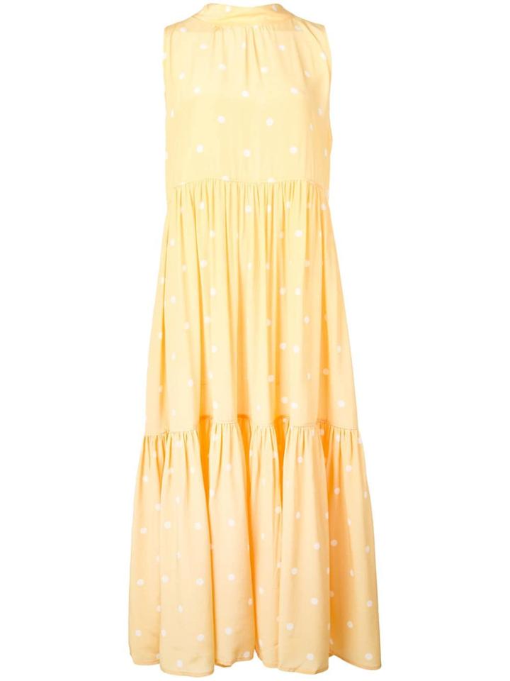 Asceno Polka Dot Tiered Dress - Yellow