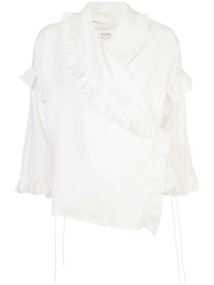 Isa Arfen Frill Trim Wrap Blouse - White