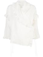 Isa Arfen Frill Trim Wrap Blouse - White