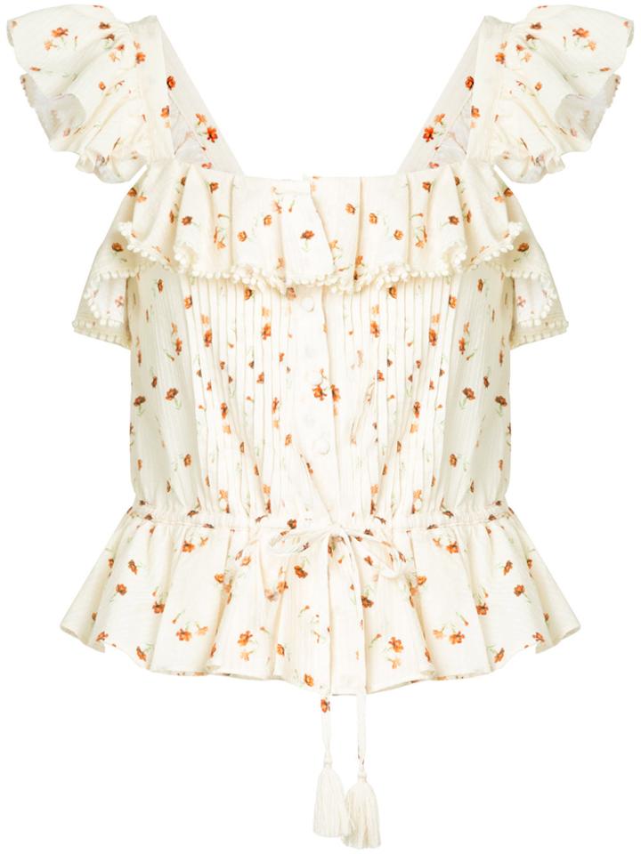 Sea Margaux Ditsy Floral Flutter Sleeve Top - Yellow & Orange