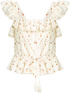 Sea Margaux Ditsy Floral Flutter Sleeve Top - Yellow & Orange