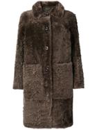 Desa Collection Buttoned Shearling Coat - Green