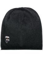 Karl Lagerfeld Ikonik Embroidered Patch Beanie - Grey