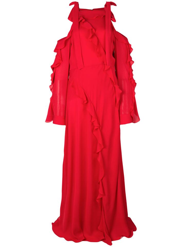 Elie Saab Ruched Cold Shoulder Maxi Dress - Red