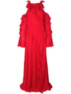 Elie Saab Ruched Cold Shoulder Maxi Dress - Red