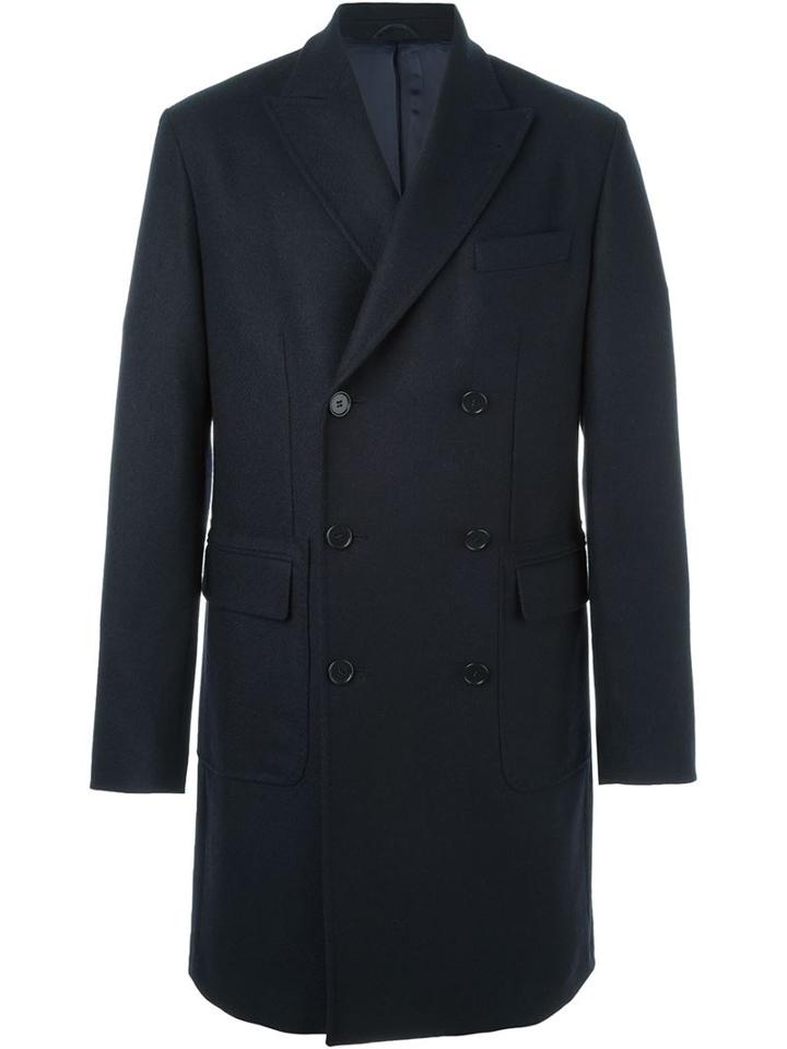 Aspesi Double Breasted Midi Coat, Men's, Size: Medium, Blue, Viscose/wool